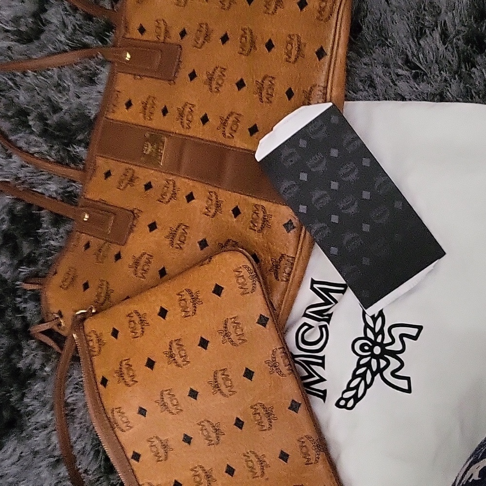 Mcm tote with Mcm pouch